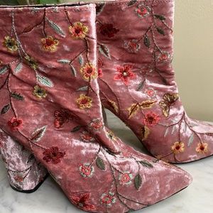 Pink Velour Floral Boots